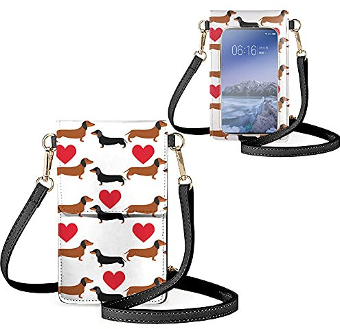 Biyejit Kleine Umhängetasche für Damen, Handy-Schultertaschen, Kartenhalter, Geldbörse, Touchscreen-Tasche, Dackel-Herz, Small