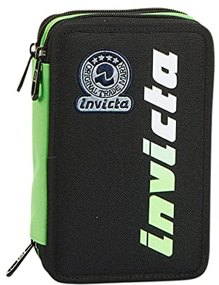 Invicta Federmäppchen, Mäppchen, mehrfarbig, Federtasche für Schreibwaren, Etui mit Stiften, Kugelschreiber, & mehr, 3 Fächer, Mädchen & Jungen, Schule - Grundschule, XXL KUPANG schwarz/grün