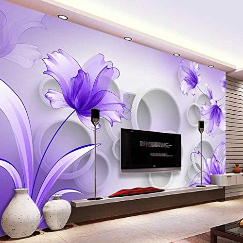 Benutzerdefinierte Fototapete Große 3D Lila Lilienblume Moderne Minimalistische Wohnzimmer Sofa Tv Hintergrund Vlies 3D Wandtapete,350*256Cm