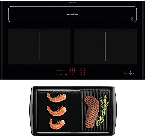Oranier KFL 2092 SL Flächeninduktion 90 cm - autarkes Umluft Induktionskochfeld - vollflächige Kochzone mit 2 schwarzen Seitenleisten & Grillplatte