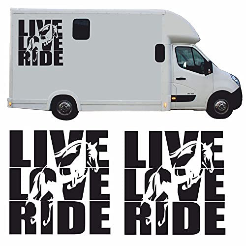 myrockshirt 2 x Live Love Ride Pferde Aufkleber Set Pferdeanhänger je 60 x 60 cm Typ 3