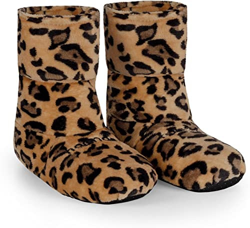 normani Hausschuhe für Ofen oder Mikrowelle mit Leinsamenfüllung Körnerpantoffeln Wärmehausschuhe Supersoft Stiefel Farbe Leopard Größe 36-40