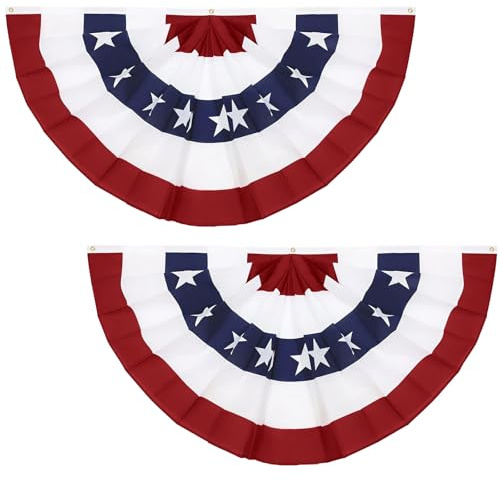 Bandera de abanico plisada estadounidense de 3 x 6 pies, bandera patriótica de Estados Unidos, banderas decorativas del 4 de julio (juego de 2)
