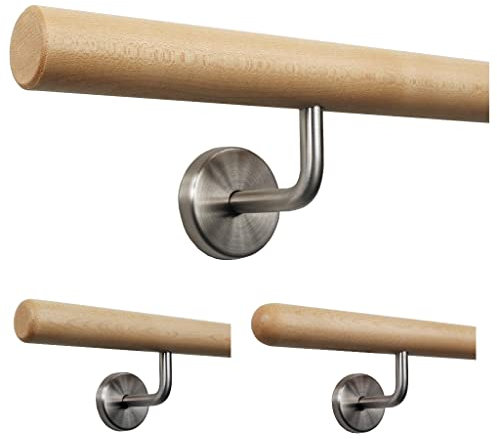 TIBU Handlauf Holz Ahorn Ø 35 mm für Geländer Länge 80 cm + 2 Halter und Enden gefast