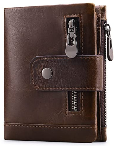 SENDEFN Portefeuille Homme en Cuir Véritable Blocage RFID, Bifold Portefeuille pour Hommes avec 11 Porte Carte Crédit et 2 Zip Porte-Monnaie