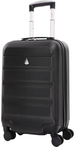 Aerolite Lightweight 55cm Hard Shell 34L Travel Carry On Hand Cabin Luggage Suitcase 4 Wheels, Approved for Ryanair Priority, British Airways, Emirates, Virgin Atlantic & More, 5 Year Warranty (Black)