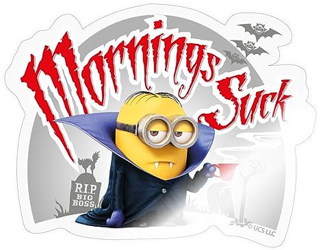 Spreadshirt Minions Dave Mornings Suck Morgenmuffel Sticker, max. 10 x 10 cm, 10 x 10 cm, Transparent glänzend
