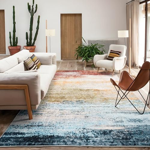 Taleta GRAFFIT Waschbare Teppiche für Wohnzimmer, modern, abstrakter Teppich, groß, rutschfest, bunt, weich, Kurzflor-Teppich für Schlafzimmer, Heimdekoration (mehrfarbig, 240 x 340 cm)