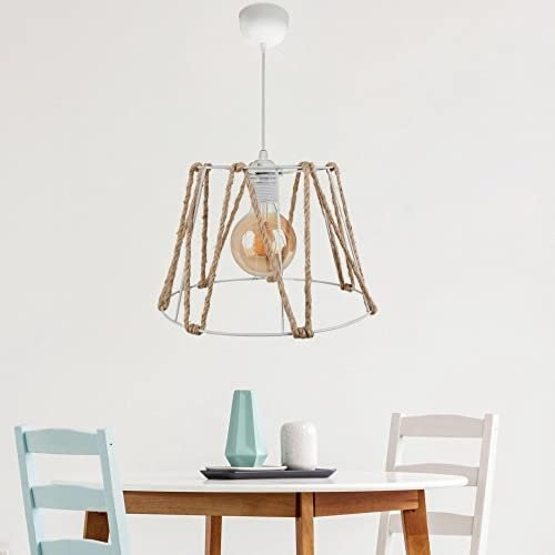 lux.pro Hängeleuchte Maidenhead Pendelleuchte aus Metall und Juteseil Deckenlampe für Wohnzimmer Schlafzimmer 1 x E27 ohne Leuchtmittel Weiß