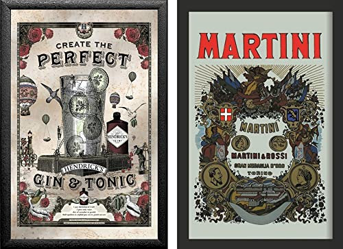 Set: 2 Spiegelbilder Gin Tonic Hendricks Martini & Rossi 20x30 cm Bar Deko Vintage Retro Wandbilder