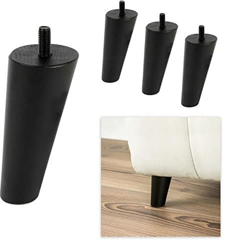 P17 - DYLAN | SET 4 Piedi in Legno+ Viti (10MA) | Colore Wenghè | Altezza 8 cm | Gambe in Legno per divani e mobili