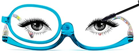 KoKoBin Occhiali da lettura per il trucco delle donne specchio da trucco portatile ruotabile (Azzurro, 1.5)