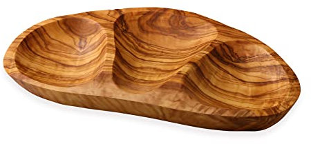 Cleminson Plateau en bois d'olivier sculpté à la main 3 sections - 26 x 15 cm