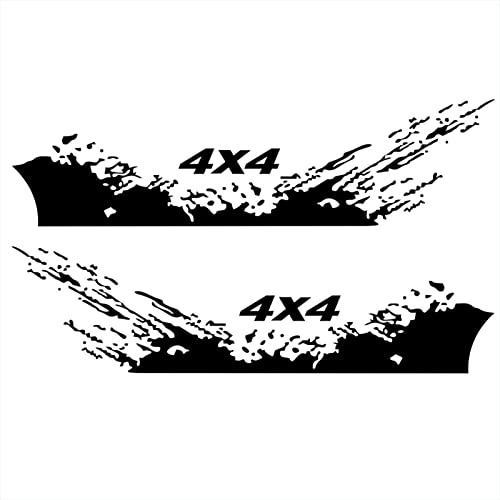 HUIOP Adesivi per Auto,4 Pezzi Adesivi per Auto 4 x 4 Fuoristrada (40 * 10 cm) + Decalcomania Grafica Montagna (190 * 50 cm) Adesivo per Accessori Esterni per Camion Auto Nero