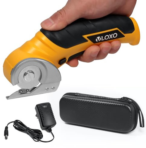 Rotary Cutter VLOXO Cordless Electric Scissors Rechargeable Rotary Cutter for Fabric with Protective Box for Cutting Fabric, Cardboard, Leather, Carpet (Yellow)