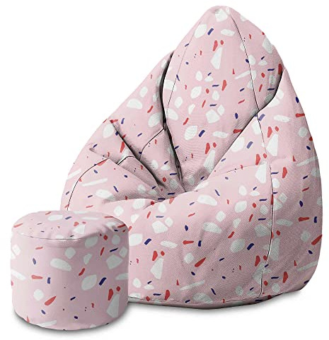 DreamRoots Sitzsack Erwachsene 80x80x120, Pink Abstract | Bean Bag mit Lehne, Hocker & Bezug, 80x80x120 & 70x70x105 cm, Sitzkissen Boden, Bubibag, geometrische Designs