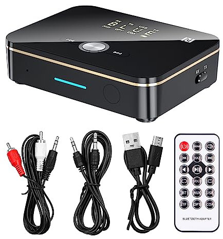 Adaptador Bluetooth 2 en 1 5.0 Remitente Bluetooth + Receptor Bluetooth Portátil y recargable Seis interfaces AUX RCA Digital Óptico/Coaxial USB/TF Soporte NFC con control remoto