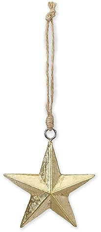 Inge-glas Christbaumschmuck Stern Holz 7,5cm Weihnachtsbaumschmuck Weihnachtsanhänger Vintage Shabby Chic Gold