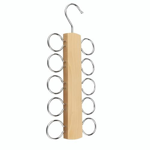 LMSAWK Scarf Hanger Wooden, Scarf Holder for Closet Organizer and Storage, Tie Hanger Scarf Rack, Space Saving Hangers with 10 Loops for All Scarves, Ties, Belts (Wood Color)