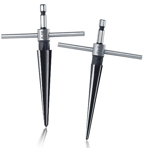 GOLD DEER T Handle Taper Reamer Set Tapered Reamer Set Hand Held Tapered Reamers Sizes 1/8-1/2 (3-13mm) & 5-5/8 (5-16mm) Handle Drilling Tools Woodworker Cutting Tools Luthier Guitar Tools
