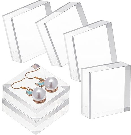 OLYCRAFT 6 Stück Transparenter Acryl Würfel 4x4x1.5cm Quadratische Acryl Display Blöcke Quadratischer Klarer Polierter Acryl Display Würfel Für Ring Schmuck Schaufenster Display Halter Basis
