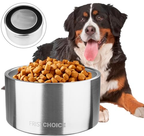 FristChoice Stainless Steel Dog Bowls with Non-Slip Rubber Bottom,Insulated Dog Water Bowl for Large Dogs,Heavy Duty Metal Cold Pet Food Bowl,Rustproof,Dishwasher Safe (200oz,Silver)