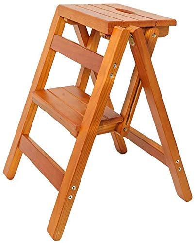 KAZUP Trittleiter/Leiter Klappbare 2-Hocker-Stuhlleiter, Holzleiter, Leiterstufe, großer Gartenhocker, Höhe 52 cm, schwere Belastung max. 150 kg (Größe: Walnuss)