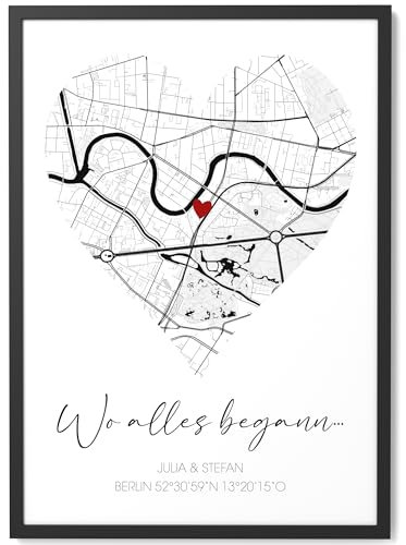 Papierschmiede® Wo alles begann Bild mit Koordinaten | Perfekt als Jahrestag Geschenk für Sie & Ihn | Personalisierte Geschenke für Frauen | Personalisiertes Bild mit Rahmen Freundin Partner