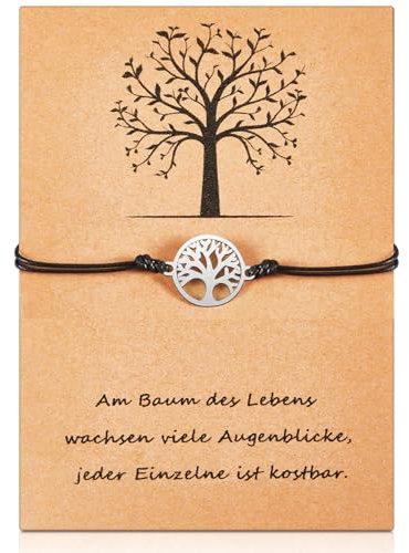 Fiada Bracciale di Albero della Vita Braccialetto con Ciondolo di Albero della Vita per Donne Ragazze Biglietto Bracciale per Amici Regalo dell'Amicizia per Compleanno Festa della Mamma (Nero)