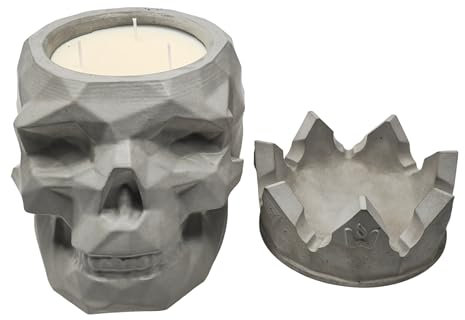 Flamestone Totenkopf Wachsfresser Indoor mit 3 Dochten - Betonkerze Made in Germany - Kerzenfresser Indoor - Wiederbefüllbares Tischfeuer - Recycling von Kerzenwachs - auch für Outdoor (Hell)