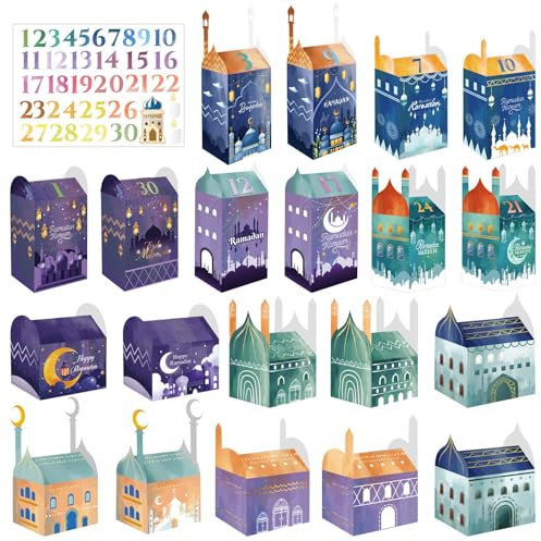 Ramadankalender zum Befüllen,30 Geschenkschachteln mit Zahlenaufkleber,Ramadan Kalender,Ramadankalender zum Basteln Ramadan Geschenktüten,Eid Mubarak Geschenkboxen,Eid Mubarak DIY Deko
