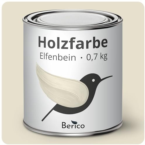 Berico Holzfarbe - Elfenbein - 0,7 Kg - 4in1 Premium Holzlack inkl. Grundierung & Decklack - Für Innen und Außen - Robust & Wetterfest