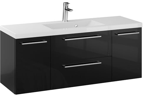 Furni Rosen 120 cm Hängend Waschbecken mit Unterschrank und Eleganten und Chromgriffen Waschbeckenunterschrank Badezimmer Waschtisch mit Unterschrank Waschtischunterschrank