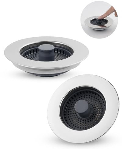 iFealClear 2 PCS 3-in-1 Kitchen Drain Stopper, Upgraded Kitchen Plug Strainer, Stainless-wrap Shell Replacement for Food Waste Catcher, Suitable for Sinks Hole 70mm-86mm, Depth > 28mm