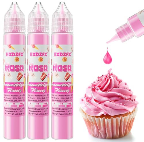 Lebensmittelfarbe - Lebensmittelfarbe Flüssig, Hochkonzentrierte Food Coloring, Flüssige Lebensmittel Farben für Backen, Tortendeko, Kekse, Macaron, Ostereier, Teig - 3 × 30ml (Rosa)