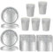 60 Pcs Silver Party Tableware Set for Her,Girls,Women,Silver Paper Plates Paper Cups and Napkins,Sparkling Diamond Silver Paper Dinnerware Set for Birthday,Wedding,Baby Shower Party Tableware