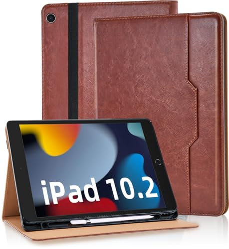 Vkooer Custodia per iPad 10.2 pollici 9/8/7 Generazione - iPad Air 3/Pro 10,5 Cover Protettiva Pelle PU con Auto Svegliati/Sonno e Supporto Funzione Flip Tasca Case - Marrone