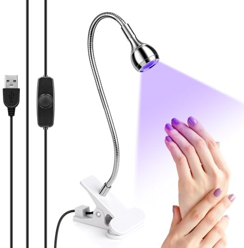 5W Gel Ongles LED Lumière UV, Flexible Col de Cygne LED Lumière Ongles avec Clip à Fusible, Petite Machine de Séchage des Ongles pour Durcir le Gel à Ongles avec Lampe UV Rotative, Silver