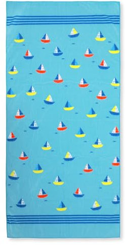 Queenshin Mikrofaser Strandtuch Strandhandtuch - Handtuch Strandlaken Badetuch Groß 150x75cm, Super Saugfähig Sandfreie Leicht Schwimmhandtücher für Männer und Frauen Blaue Segelboot