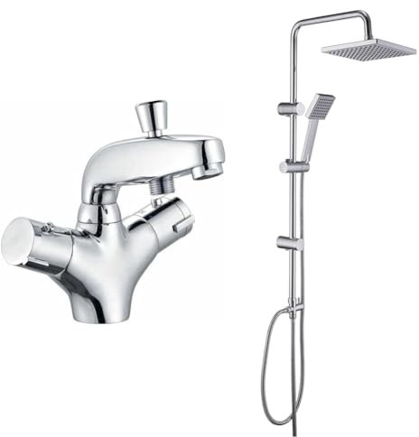 Edouard Rousseau - Mitigeur Thermostatique Bain-Douche Volga 2 - Remplissage Rapide & JOHO Colonne de Douche Chromé Ensemble de douche en acier inoxydable avec pommeau de douche en ABS