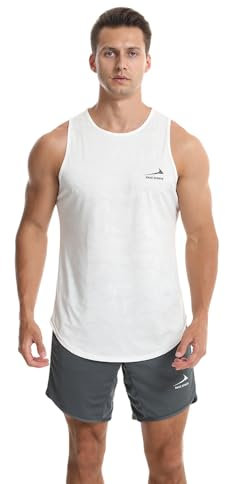 Herren Tanktop, schnell trocknende Trainingshirts, Muskel Fitness Bodybuilding Laufshirt Fitness Tanks Ärmelloser T-Shirt Weiß L