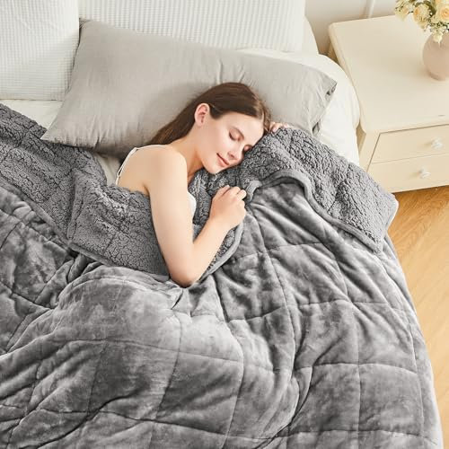 Cottonblue Gewichtsdecke 120x180cm 7kg- Sherpa Fleece Entspannungsdecke Erwachsene Zur Verbesserung des Schlaf Weighted Blanket - Gemütlich Calm Decken mit Cemaric Perlen, Graue