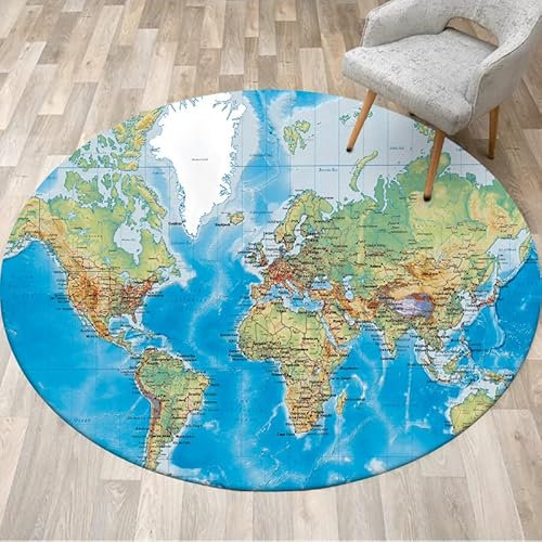 SANBEC Meer Weltkarte Runde Teppich Anti-Rutsch-Fußmatte Bereich Teppich Stuhl Matte Spielzimmer Schlafzimmer Kinderzimmer Spielmatte