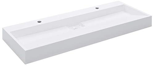 ZEYUAN Waschbecken 120 x 46 x 11 cm Mineralguss/Marmorguss Weiß, Aufsatzwaschbecken, Bathroom Sink, Waschtisch, Aufsatzbecken, Ablaufgarnitur - 144068