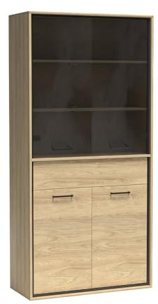 Vitrinenschrank Vitrine Highboard Sideboard Kommode Aufbewahrungsschrank Wohnzimmer Schrank in Eiche