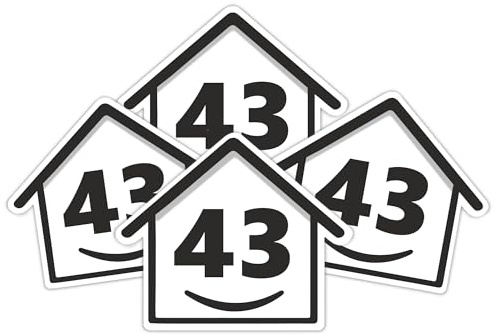 4 x Bin Numbers for Wheelie Bins, 1-99, 15cm ‘Happy House’ Design Dustbin Stickers, Easy Application Stick On Number Stickers - Weatherproof Self Adhesive Vinyl, Black (43)
