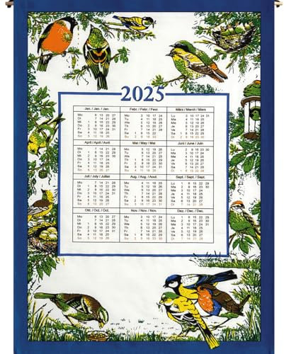 Stoffkalender Wandkalender, diverse Motive, 45 x 65 cm, Baumwolle, inkl Stab und Kordel (0200-Vogel 2025)
