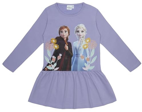 Disney Frozen - Vestito da bambina a maniche lunghe, in cotone, motivo Anna ed ELSA, taglia 3-8 anni, lilla., 128 cm
