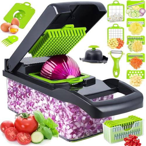 16 picadores de verduras, picador de cebolla profesional, picador de alimentos multifuncional, cortador de verduras de cocina, cortador de verduras, cortador de zanahorias y ajos con recipiente