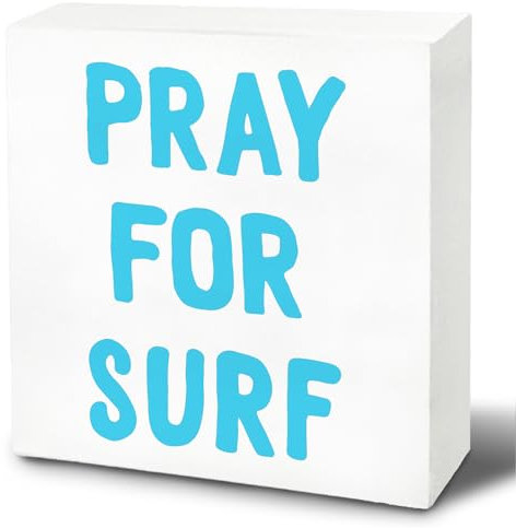 UNCDLV Surf-Raumdekoration, Surfer-Geschenke, Surf-Geschenke für Frauen, Küstenstrandzimmer-Dekor, Sommerzimmer-Dekor, Beten für Surf, inspirierendes Holzbox-Schild für Schreibtisch, Regal,